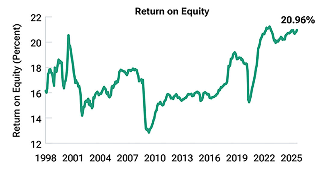 Line charts showing operating margin and return on equity trends for the S&P 500 Index. 