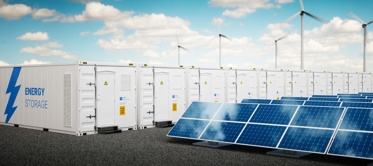 image of solar pannels and storage units
