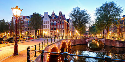 Amsterdam Canals West side at dusk Natherlands
