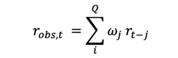 Formula for modeling reported returns as a moving average of the recent history of actual returns.