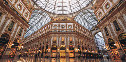 Milan, Italy - Sep 29, 2017: Galleria Vittorio Emanuele II in Milan, Italy is the oldest shopping mall of Milan. Galleria Vittorio Emanuele II was named after Victor Emmanuel II, first king of Italy.